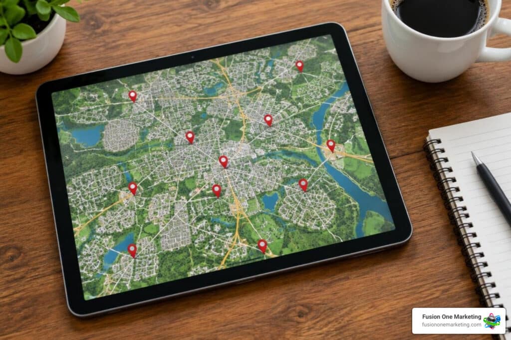 Local digital map displaying agency locations and service regions